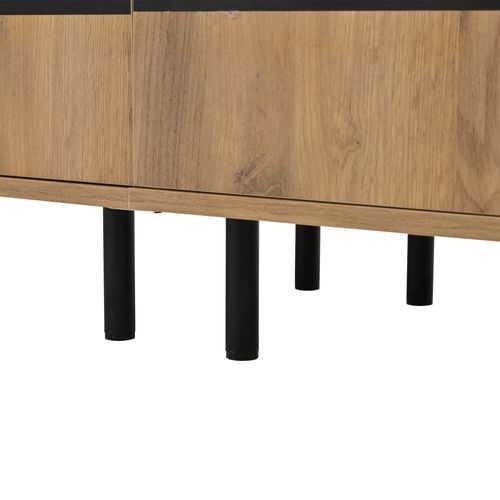 Meuble TV Bas à Poser 180x40x50 Cm Avec 4 Portes Et Huit Pieds, Aggloméré Naturel Et Noir