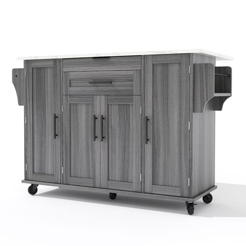 Îlot De Cuisine 136x70x92 Cm Avec Étagères Réglables, 2 Tiroirs, Étagère à Épices, Mdf Gris