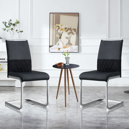 Lot De 2 Chaises 45x42x95cm, Pieds En Métal, Design Simple, Moderne, Pu+lin, Noir