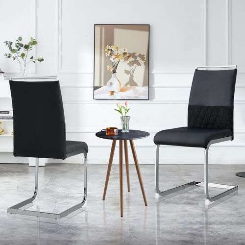Lot De 2 Chaises 45x42x95cm, Pieds En Métal, Design Simple, Moderne, Pu+lin, Noir