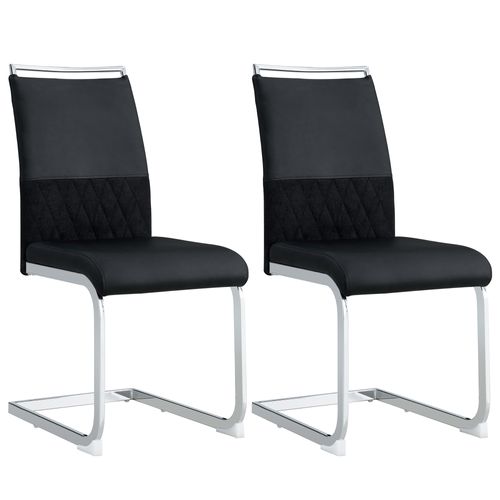 Lot De 2 Chaises 45x42x95cm, Pieds En Métal, Design Simple, Moderne, Pu+lin, Noir