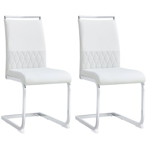 Lot De 2 Chaises 45x42x95cm, Pieds En Métal, Design Simple, Moderne, Pu+lin, Blanc