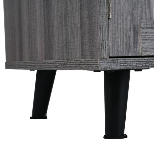 Buffet De Cuisine Rétractable 129x46(71)x91,5cm, Îlot Central, 2 Tiroirs, Mdf Gris Et Blanc