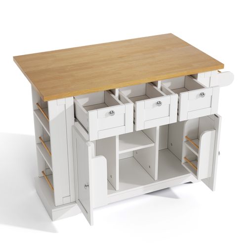 Buffet De Cuisine Rétractable 132x40(70)x87cm, Îlot De Cuisine, En Mdf, Blanc Et Bois
