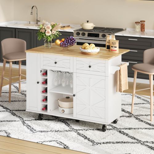 Buffet De Cuisine Rétractable Moderne 120x45(70)x89, Îlot De Cuisine, Tiroirs, Mdf, Balnc, Naturel