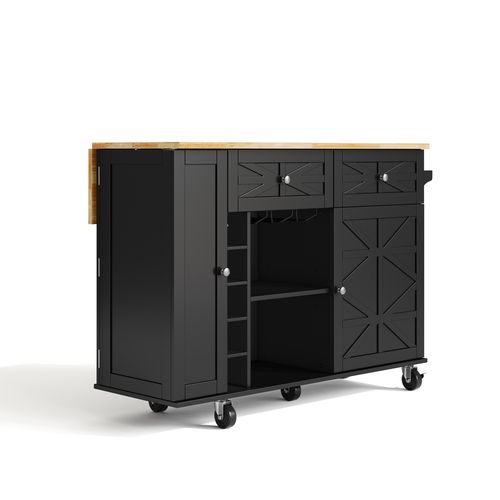 Buffet De Cuisine Rétractable Moderne 120x45(70)x89, Îlot De Cuisine, Tiroirs, Mdf, Noir, Naturel