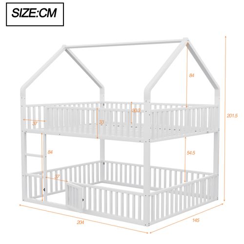 Lit Superposé 140x200cm Avec Escalier, 1 Sommier, Lit Cabane De Style Simple, En Métal Blanc