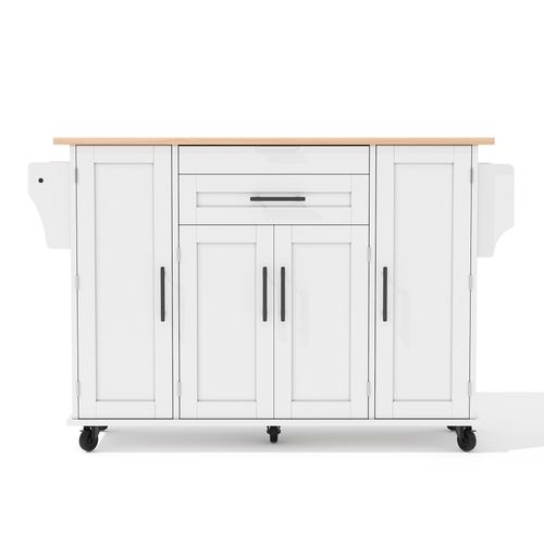Îlot De Cuisine 136x70x92 Cm Avec Étagères Réglables, 2 Tiroirs, Étagère à Épices, Mdf Blanc