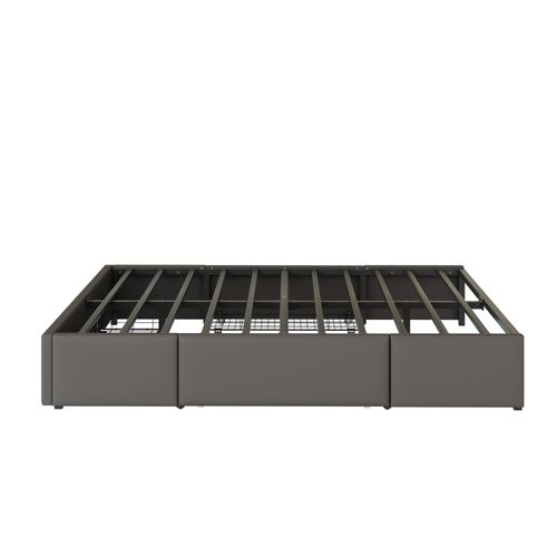 Lit Double 140x200 Cm, Avec Éclairage LED Réglable, 3 Tiroirs, Sans Tête De Lit, Pu Gris