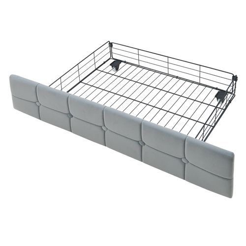 Canapé-lit Lit Simple 90x200 Cm, Avec 2 Tiroirs, LED, USB, Tête De Lit Avec Rangement, Velours Gris