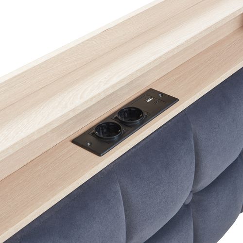 Canapé-lit 90x200 Cm, Avec 2 Tiroirs, LED, USB, Tête De Lit Avec Rangement, Velours Gris Foncé