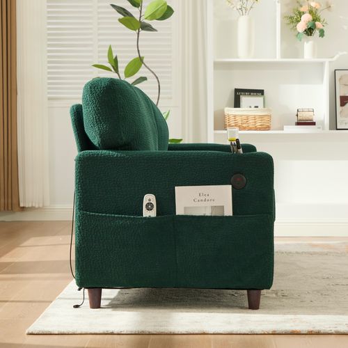 Canapé Droit 203*77.5*86cm, LED, Poche Latérale, Charge, Porte-gobelets, Dossier Doux, Chenille Vert