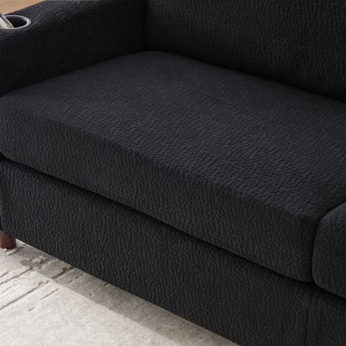 Canapé Droit 203*77.5*86cm, LED, Poche Latérale, Charge, Porte-gobelets, Dossier Doux, Chenille Noir