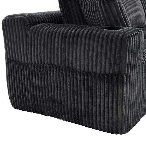 Canapé Angle 257x160x62cm, Porte-gobelet, 5 Coussins, Poches Latérales, Velours Côtelé, Gris