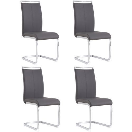 Lot De 4 Chaises 54x42x100cm, Pieds En Métal, Moderne, Dossier Haut, Pu, Gris