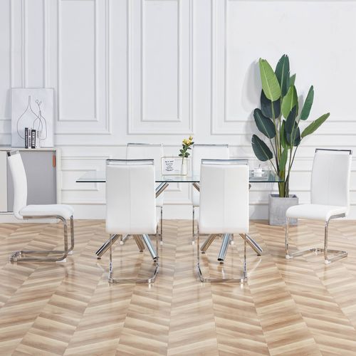 Lot De 4 Chaises 54x42x100cm, Pieds En Métal, Moderne, Dossier Haut, Pu, Blanc