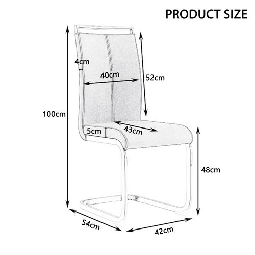 Lot De 4 Chaises 54x42x100cm, Pieds En Métal, Moderne, Dossier Haut, Pu, Blanc