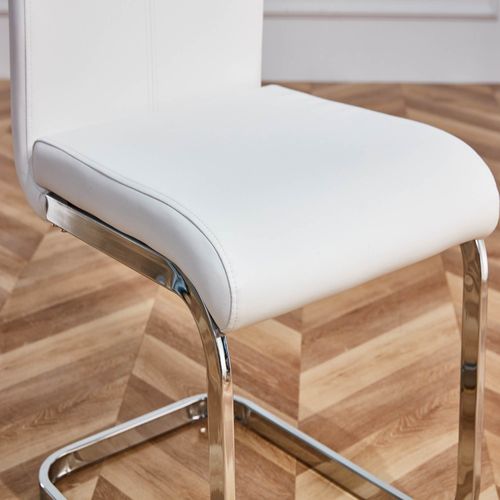 Lot De 4 Chaises 54x42x100cm, Pieds En Métal, Moderne, Dossier Haut, Pu, Blanc