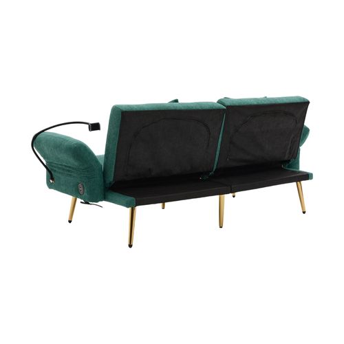 Canapé Convertible 2 Pl 173 X 78 X 78 Cm, Canapé-lit, Port USB, Poche, Chenille Vert Émeraude