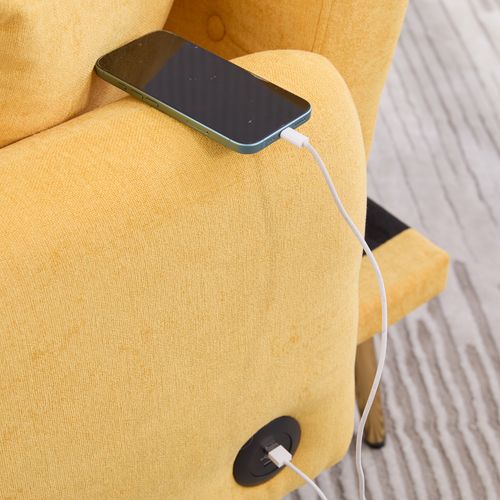 Canapé Convertible 2 Places 173x78x78 Cm, Canapé-lit, Réglable, Port USB, Poche, Chenille Jaune