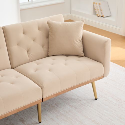Canapé Convertible 2 Places 165x72,5x75 Cm, Canapé-lit, Dossier Réglable, Velours Beige