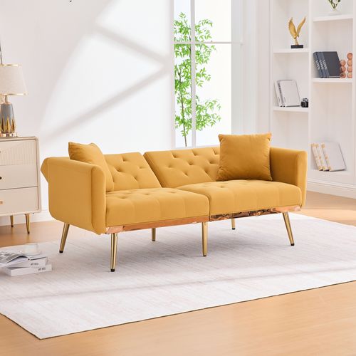 Canapé Convertible 2 Pl 165x72,5x75 Cm, Canapé-lit, Dossier Réglable, Velours Jaune Moutarde