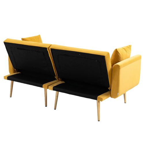Canapé Convertible 2 Pl 165x72,5x75 Cm, Canapé-lit, Dossier Réglable, Velours Jaune Moutarde