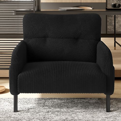 Fauteuil Fixe Simple Moderne 67x75x79 Cm, 4 Poches, Structure Solide, Velours Côtelé Noir