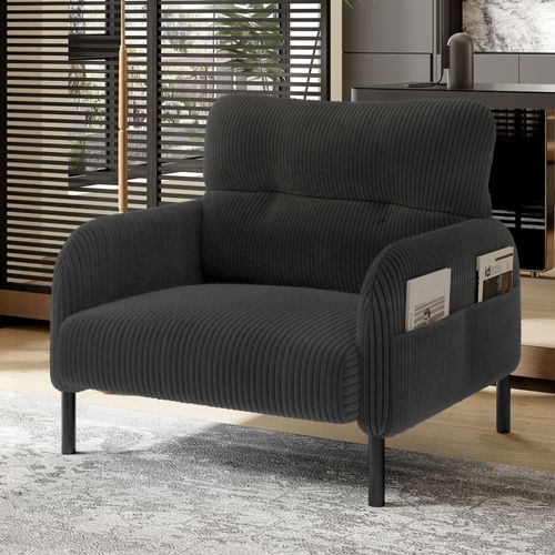 Fauteuil Fixe Simple Moderne 67x75x79 Cm, 4 Poches, Structure Solide, Velours Côtelé Gris