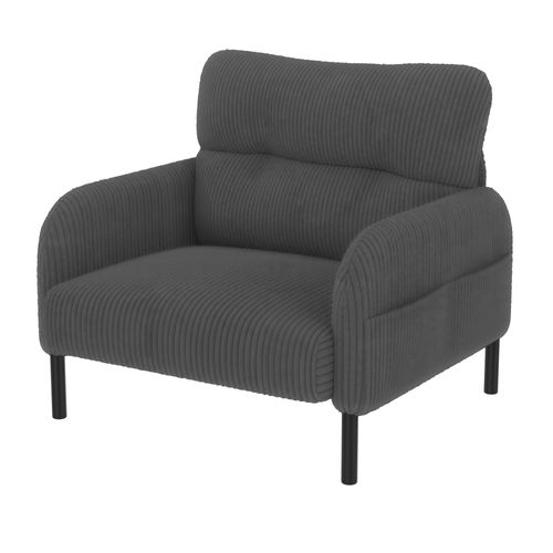 Fauteuil Fixe Simple Moderne 67x75x79 Cm, 4 Poches, Structure Solide, Velours Côtelé Gris