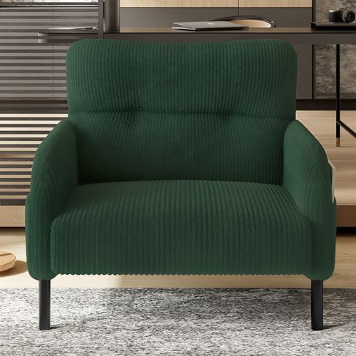 Fauteuil Fixe Simple Moderne 67x75x79cm, 4 Poches, Structure Solide, Velours Côtelé Vert Émeraude