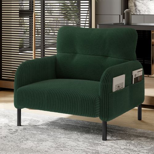 Fauteuil Fixe Simple Moderne 67x75x79cm, 4 Poches, Structure Solide, Velours Côtelé Vert Émeraude