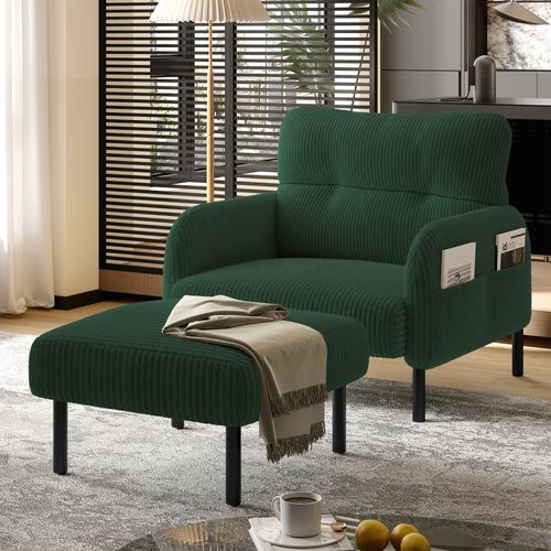 Fauteuil Fixe Simple Moderne 67x75x79cm, 4 Poches, Structure Solide, Velours Côtelé Vert Émeraude