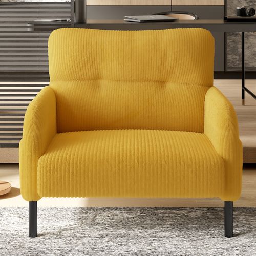 Fauteuil Fixe Simple Moderne 67x75x79 Cm, 4 Poches, Structure Solide, Velours Côtelé Jaune