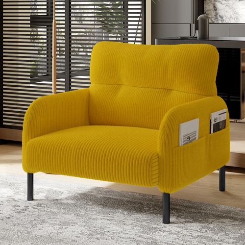 Fauteuil Fixe Simple Moderne 67x75x79 Cm, 4 Poches, Structure Solide, Velours Côtelé Jaune