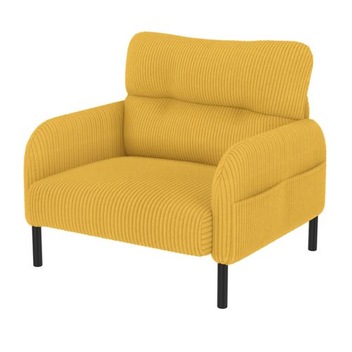 Fauteuil Fixe Simple Moderne 67x75x79 Cm, 4 Poches, Structure Solide, Velours Côtelé Jaune