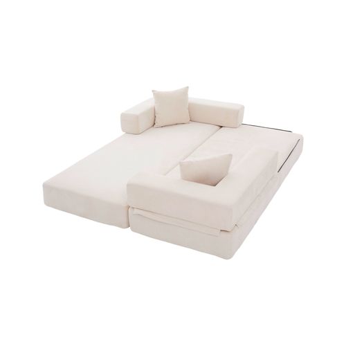 Canapé Modulable 198x79x60 Cm Avec Poches Latérales, Assemblage Diy, Chenille Beige