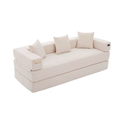 Canapé Modulable 198x79x60 Cm Avec Poches Latérales, Assemblage Diy, Chenille Beige