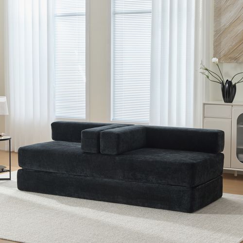 Canapé Modulable 198x79x60 Cm Avec Poches Latérales, Assemblage Diy, Chenille Noir