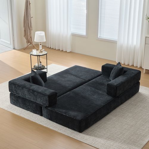 Canapé Modulable 198x79x60 Cm Avec Poches Latérales, Assemblage Diy, Chenille Noir
