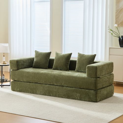 Canapé Modulable 198x79x60 Cm Avec Poches Latérales, Assemblage Diy, Chenille Verte