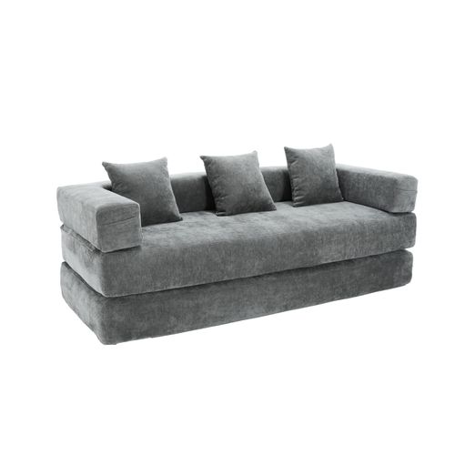 Canapé Modulable 198x79x60 Cm Avec Poches Latérales, Assemblage Diy, Chenille Gris