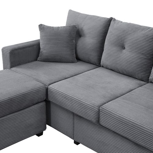 Canapé Modulable 3 Places 184x155x85,5 Cm, Avec Éclairage LED Et Repose-pieds, Mousse, Gris