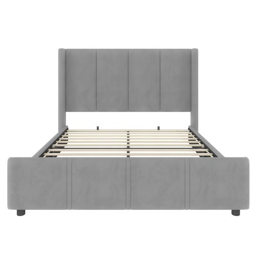 Lit Double 160 X 200cm Tête De Lit Haut, Avec Prise De Charge, Velours, Gris Foncé