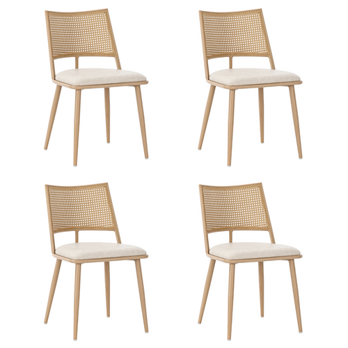 Lot De 4 Chaises En Rotin Avec Coussin Pu,naturel Et Élégant, Structure Métallique Solide