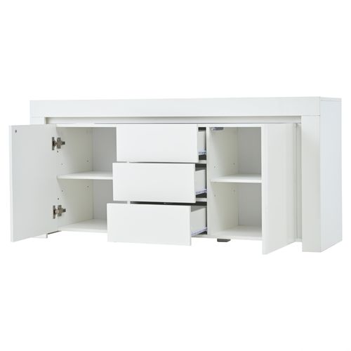 Buffet Blanc, Meuble De Rangement Avec LED, 2 Portes, 3 Tiroirs, Étagères Réglables