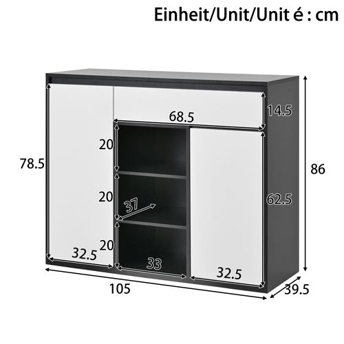 Meuble à Chaussures, Armoire Noire Et Blanche Avec LED, Étagères En Verre Et Tiroirs