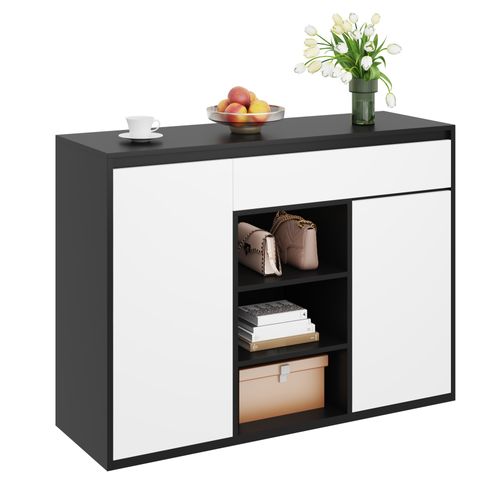 Meuble à Chaussures, Armoire Noire Et Blanche Avec LED, Étagères En Verre Et Tiroirs