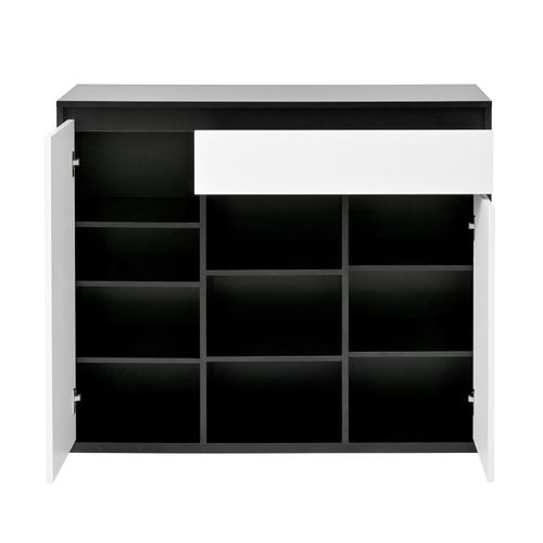 Meuble à Chaussures, Armoire Noire Et Blanche Avec LED, Étagères En Verre Et Tiroirs