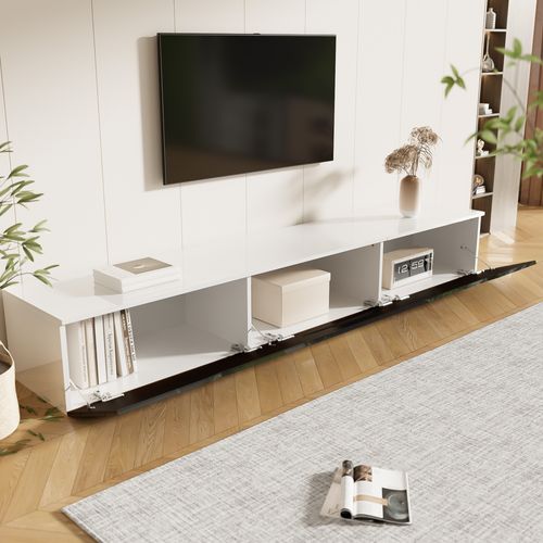 Meuble TV 180x35x30cm, 3 Portes, LED, Moderne, Passe-câbles, Aggloméré, Mdf, Noir+blanc